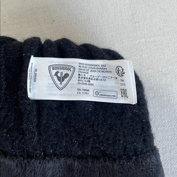 Rossignol Sparkle Knit Beanie, black sparkle, faux fur pompom., one size - Picture 4 of 5